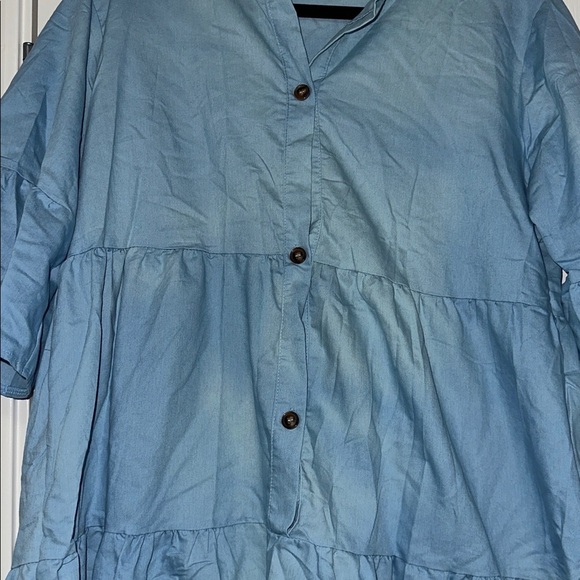 Light Blue Button-Up Tiered Dress - Picture 2 of 9